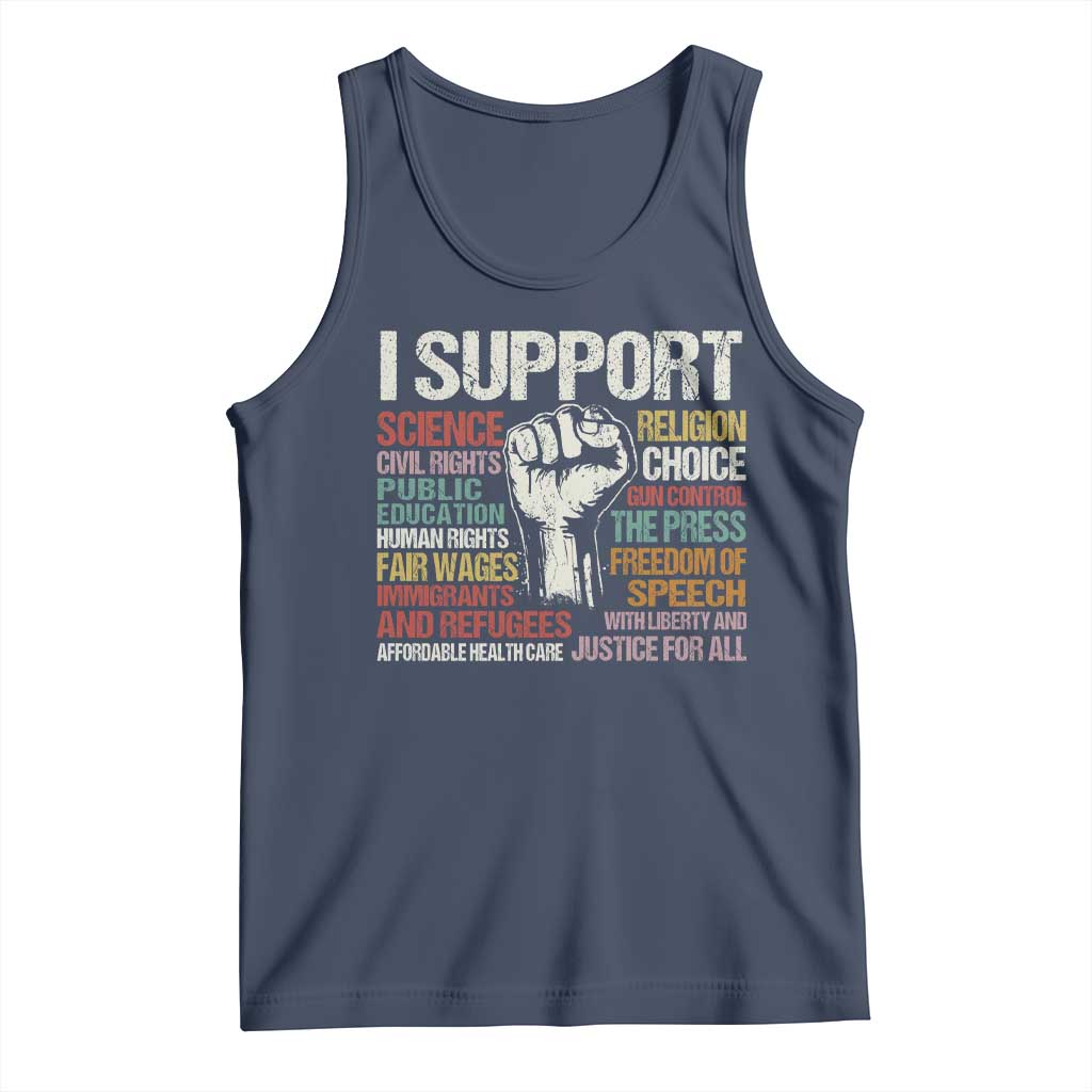I Support Progressive Liberal Human Rights Tank Top Vintage Hand Fist TS11 Navy Print Your Wear
