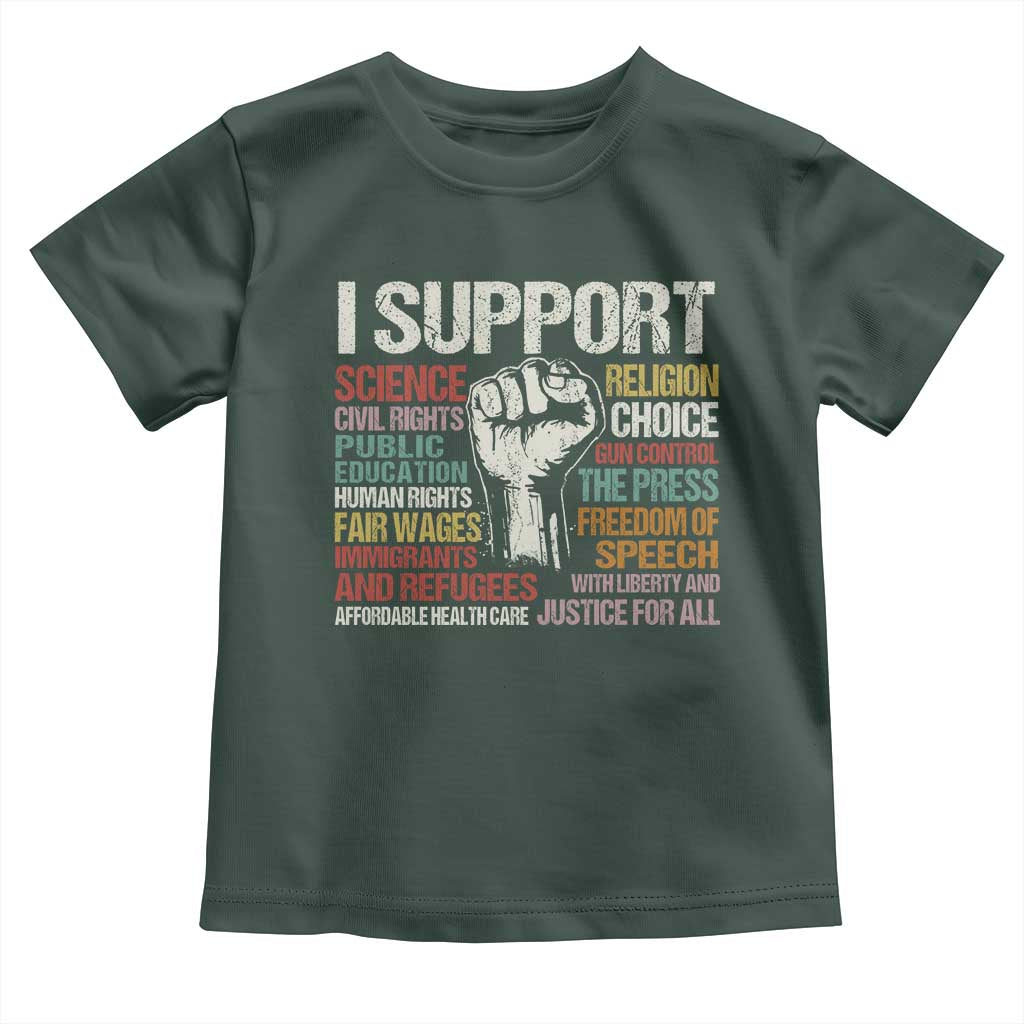 I Support Progressive Liberal Human Rights Toddler T Shirt Vintage Hand Fist TS11 Dark Forest Green Print Your Wear