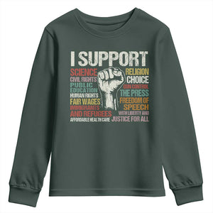 I Support Progressive Liberal Human Rights Youth Sweatshirt Vintage Hand Fist TS11 Dark Forest Green Print Your Wear