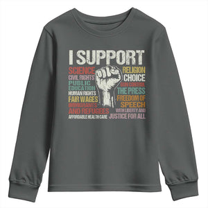 I Support Progressive Liberal Human Rights Youth Sweatshirt Vintage Hand Fist TS11 Dark Heather Print Your Wear