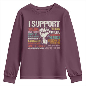 I Support Progressive Liberal Human Rights Youth Sweatshirt Vintage Hand Fist TS11 Maroon Print Your Wear