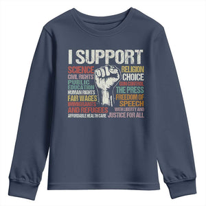 I Support Progressive Liberal Human Rights Youth Sweatshirt Vintage Hand Fist TS11 Navy Print Your Wear