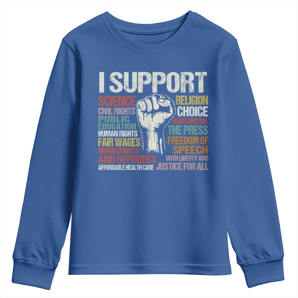 I Support Progressive Liberal Human Rights Youth Sweatshirt Vintage Hand Fist TS11 Royal Blue Print Your Wear