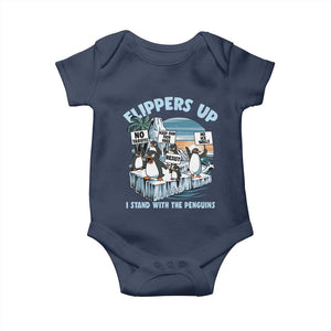 Flippers Up I Stand With The Peinguins Baby Onesie Penguins Tariff Resist TS11 Navy Print Your Wear