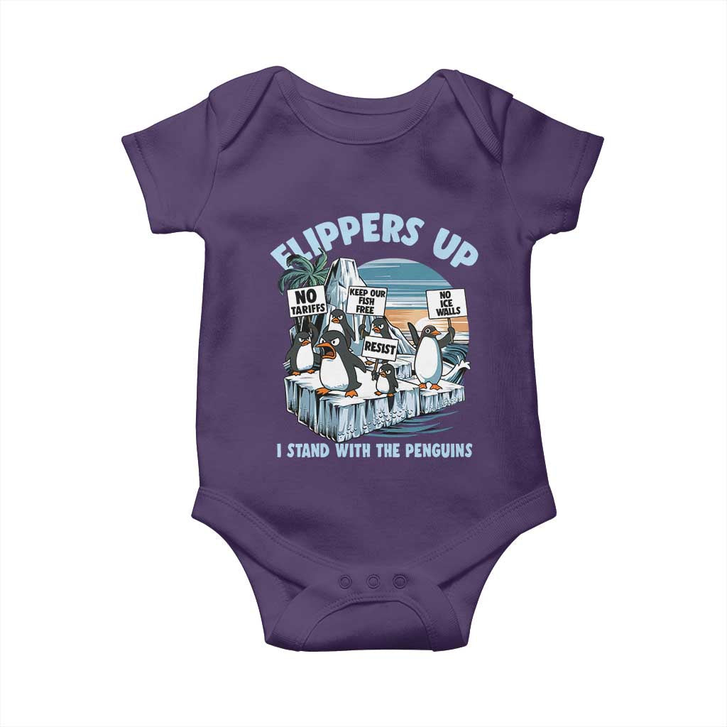 Flippers Up I Stand With The Peinguins Baby Onesie Penguins Tariff Resist TS11 Purple Print Your Wear