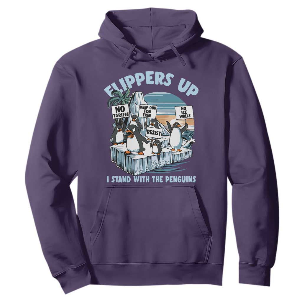 Flippers Up I Stand With The Peinguins Hoodie Penguins Tariff Resist TS11 Purple Print Your Wear