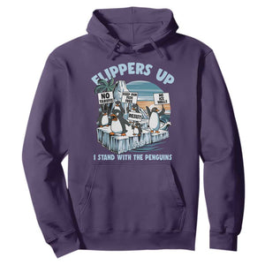 Flippers Up I Stand With The Peinguins Hoodie Penguins Tariff Resist TS11 Purple Print Your Wear