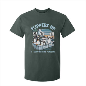 Flippers Up I Stand With The Peinguins T Shirt For Kid Penguins Tariff Resist TS11 Dark Forest Green Print Your Wear