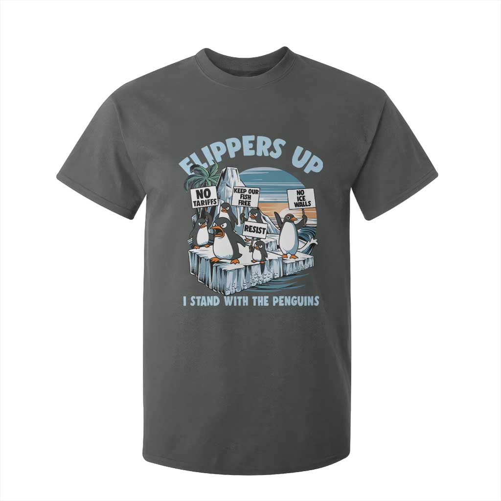 Flippers Up I Stand With The Peinguins T Shirt For Kid Penguins Tariff Resist TS11 Dark Heather Print Your Wear