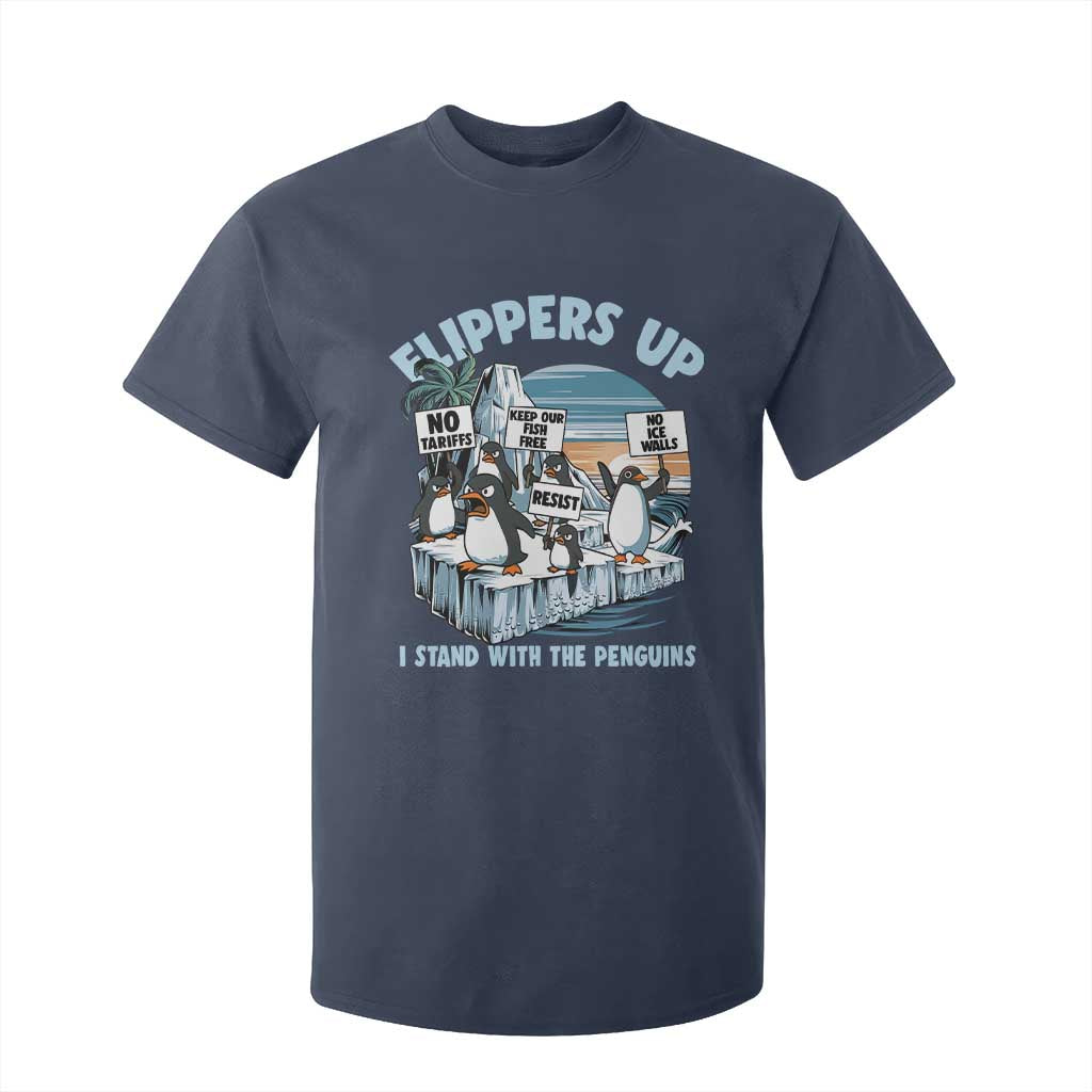 Flippers Up I Stand With The Peinguins T Shirt For Kid Penguins Tariff Resist TS11 Navy Print Your Wear