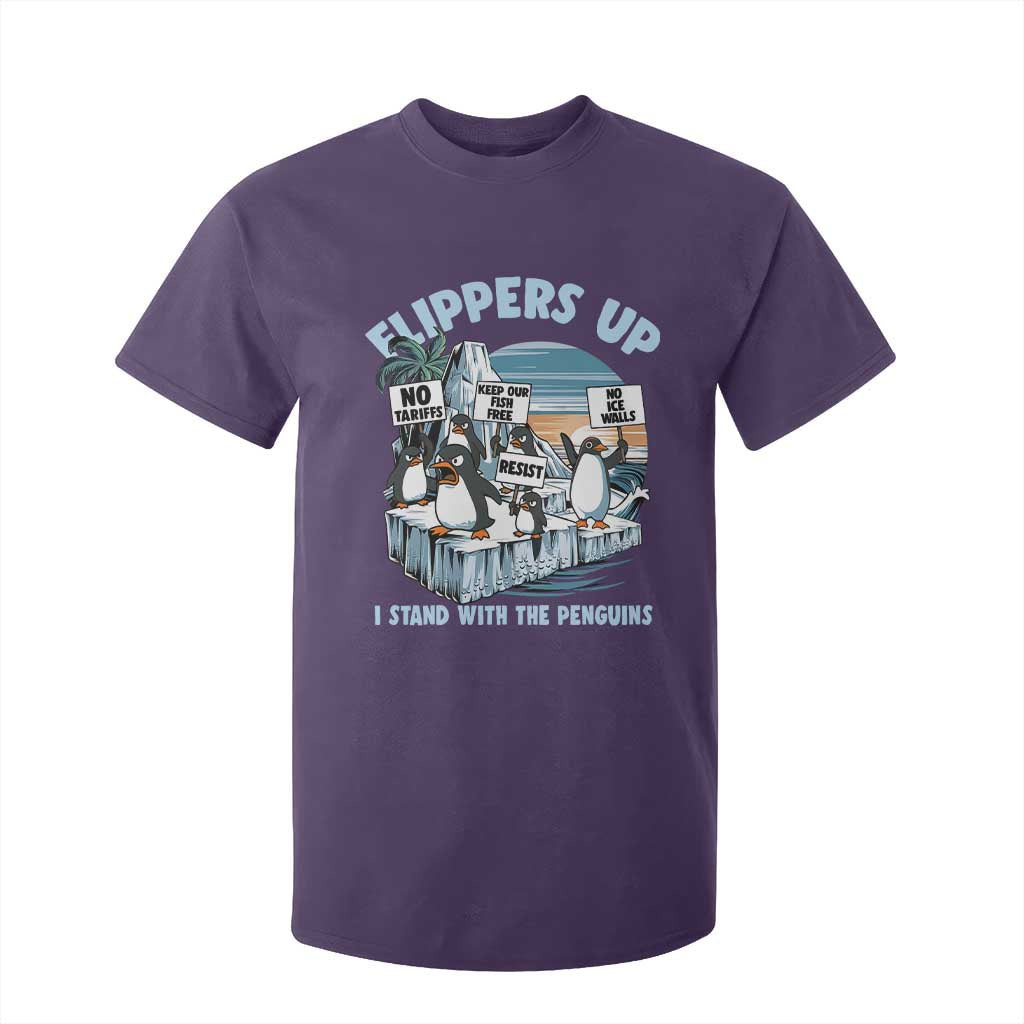 Flippers Up I Stand With The Peinguins T Shirt For Kid Penguins Tariff Resist TS11 Purple Print Your Wear