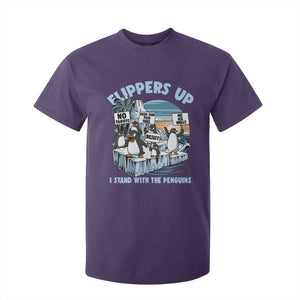 Flippers Up I Stand With The Peinguins T Shirt For Kid Penguins Tariff Resist TS11 Purple Print Your Wear