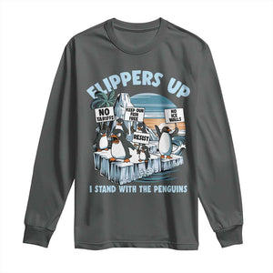Flippers Up I Stand With The Peinguins Long Sleeve Shirt Penguins Tariff Resist TS11 Dark Heather Print Your Wear