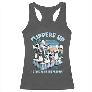 Flippers Up I Stand With The Peinguins Racerback Tank Top Penguins Tariff Resist TS11 Dark Heather Print Your Wear