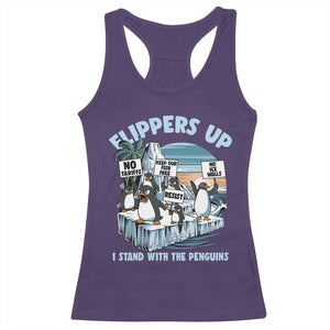 Flippers Up I Stand With The Peinguins Racerback Tank Top Penguins Tariff Resist TS11 Purple Print Your Wear