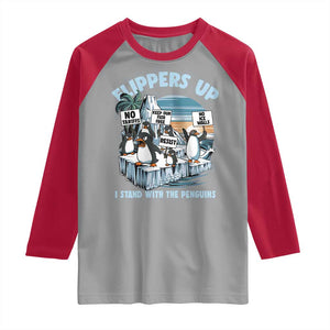 Flippers Up I Stand With The Peinguins Raglan Shirt Penguins Tariff Resist TS11 Sport Gray Red Print Your Wear