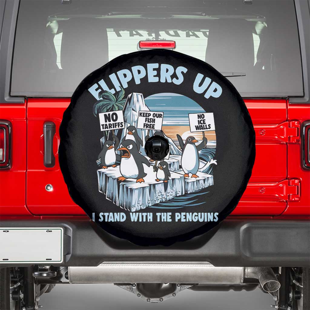 Flippers Up I Stand With The Peinguins Spare Tire Cover Penguins Tariff Resist TS11 Black Print Your Wear
