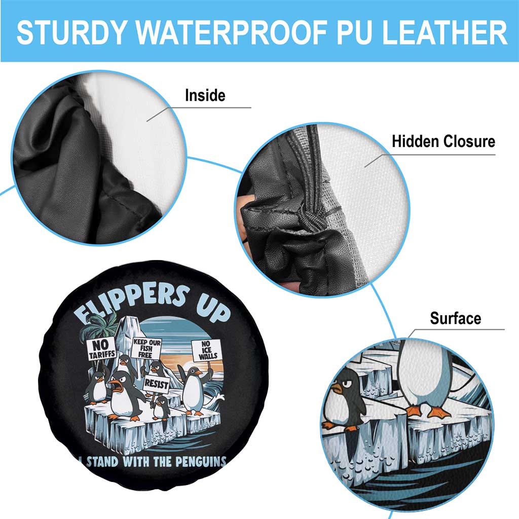 Flippers Up I Stand With The Peinguins Spare Tire Cover Penguins Tariff Resist TS11 Print Your Wear