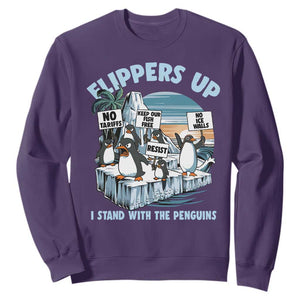 Flippers Up I Stand With The Peinguins Sweatshirt Penguins Tariff Resist TS11 Purple Print Your Wear