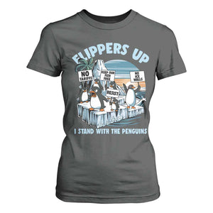 Flippers Up I Stand With The Peinguins T Shirt For Women Penguins Tariff Resist TS11 Dark Heather Print Your Wear
