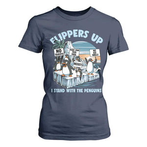 Flippers Up I Stand With The Peinguins T Shirt For Women Penguins Tariff Resist TS11 Navy Print Your Wear