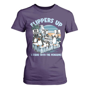 Flippers Up I Stand With The Peinguins T Shirt For Women Penguins Tariff Resist TS11 Purple Print Your Wear