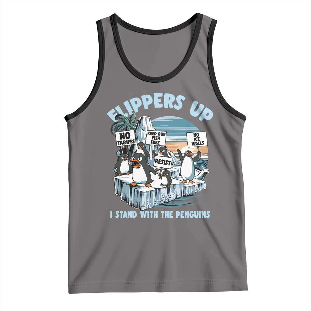 Flippers Up I Stand With The Peinguins Tank Top Penguins Tariff Resist TS11 Deep Heather Black Print Your Wear