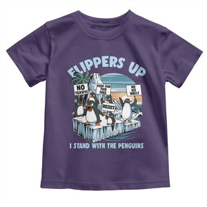 Flippers Up I Stand With The Peinguins Toddler T Shirt Penguins Tariff Resist TS11 Purple Print Your Wear