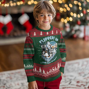 Flippers Up I Stand With The Peinguins Knit Sweatshirt Penguins Tariff Resist TS11 Christmas Print Your Wear
