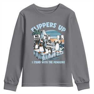 Flippers Up I Stand With The Peinguins Youth Sweatshirt Penguins Tariff Resist TS11 Charcoal Print Your Wear