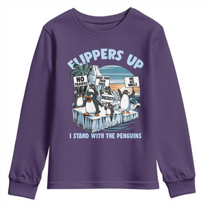 Flippers Up I Stand With The Peinguins Youth Sweatshirt Penguins Tariff Resist TS11 Purple Print Your Wear