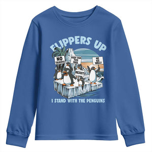 Flippers Up I Stand With The Peinguins Youth Sweatshirt Penguins Tariff Resist TS11 Royal Blue Print Your Wear