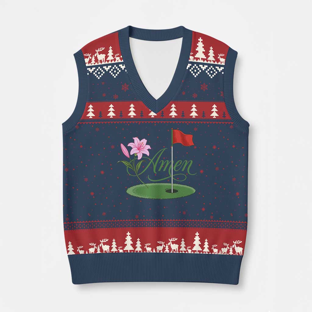 Amen Funny Golf V-Neck Knit Sweater Vest Azalea Floral Augusta Georgia for Golfers TS11 Navy Red Print Your Wear