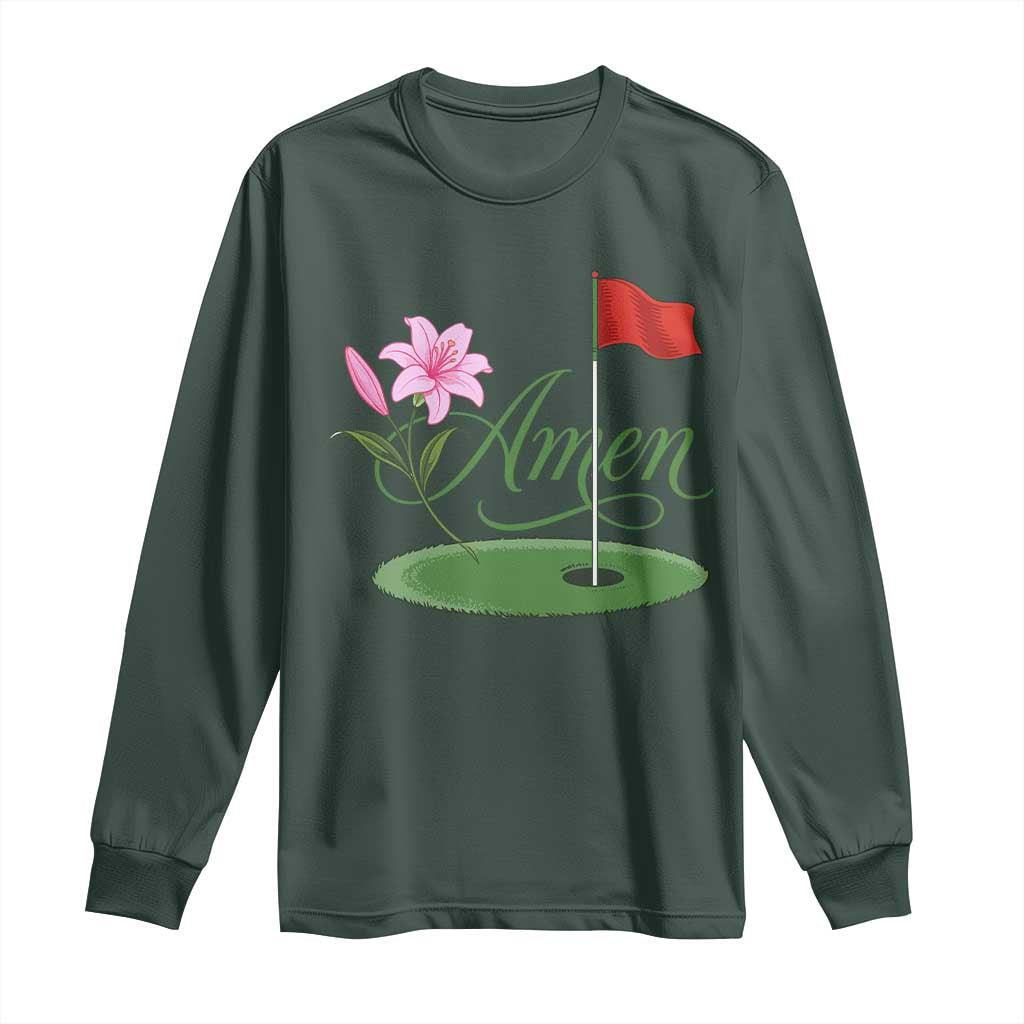 Amen Funny Golf Long Sleeve Shirt Azalea Floral Augusta Georgia for Golfers TS11 Dark Forest Green Print Your Wear