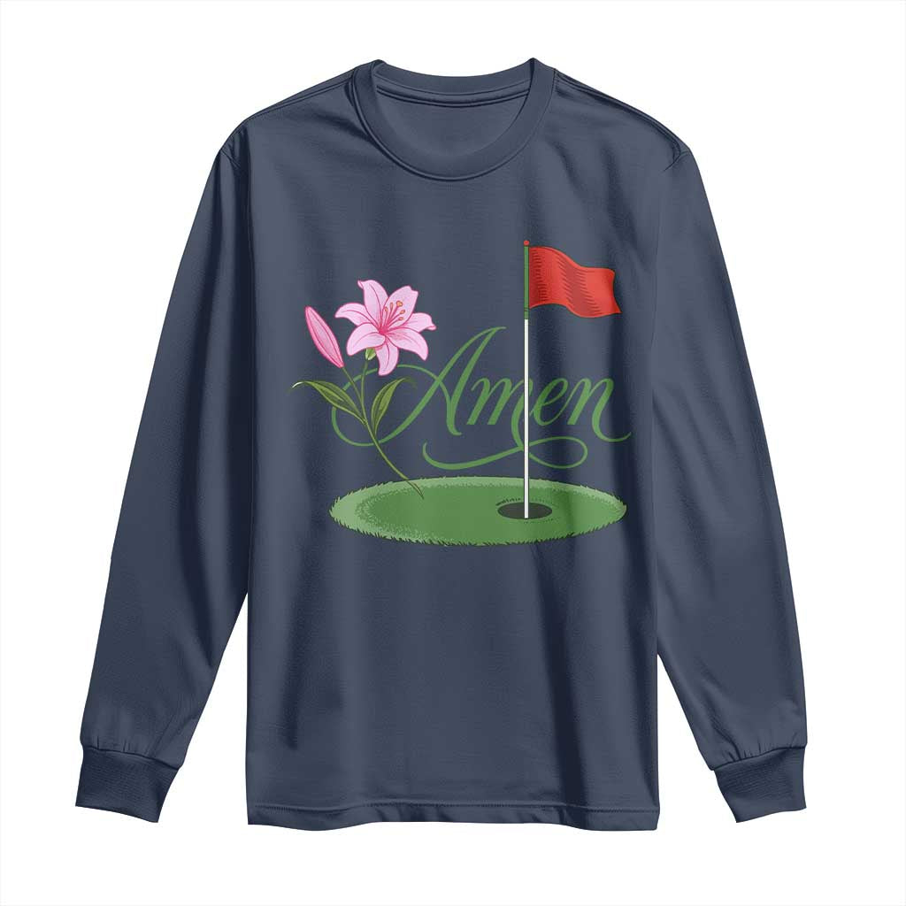 Amen Funny Golf Long Sleeve Shirt Azalea Floral Augusta Georgia for Golfers TS11 Navy Print Your Wear