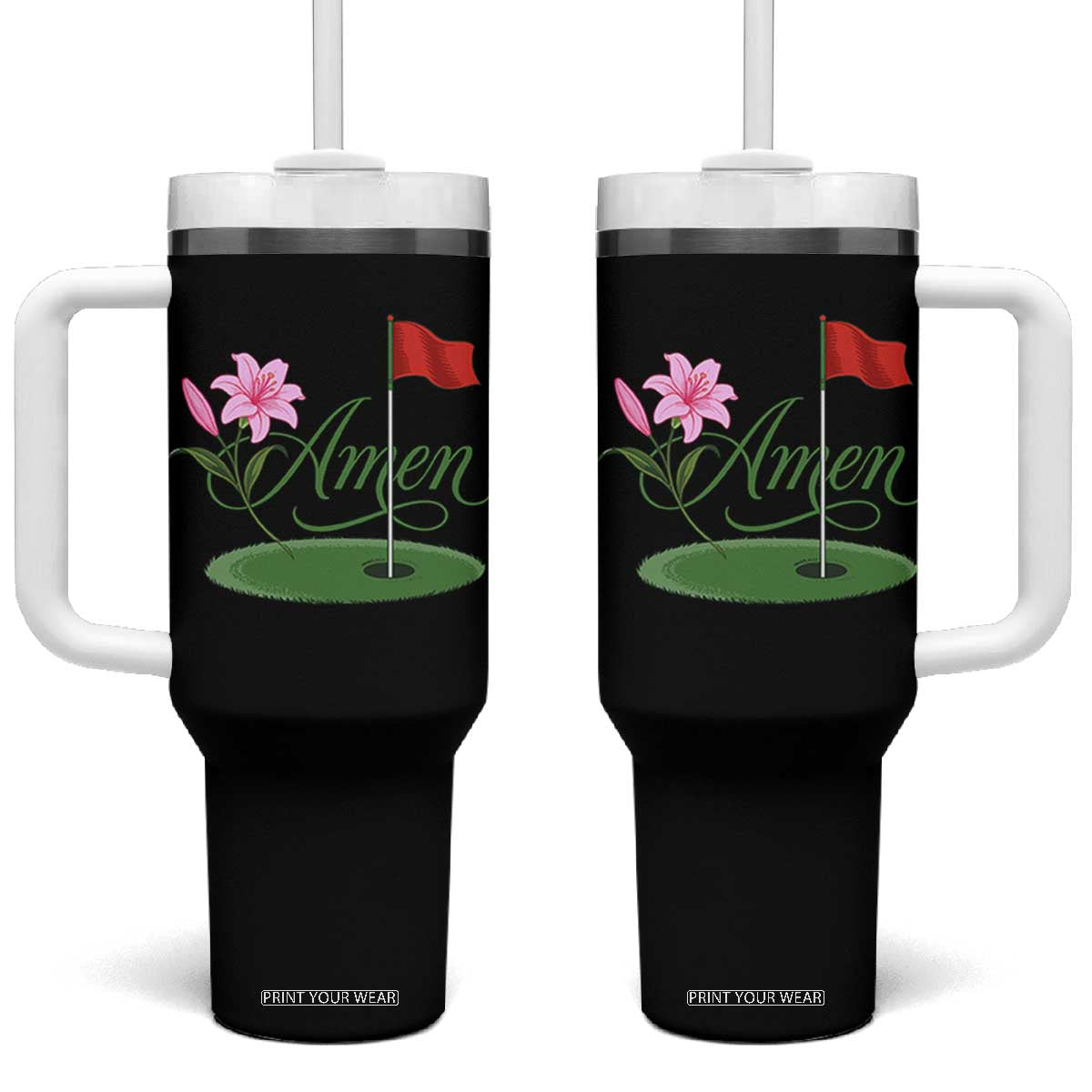 Amen Funny Golf Tumbler With Handle Azalea Floral Augusta Georgia for Golfers TS11 One Size: 40 oz Black Print Your Wear