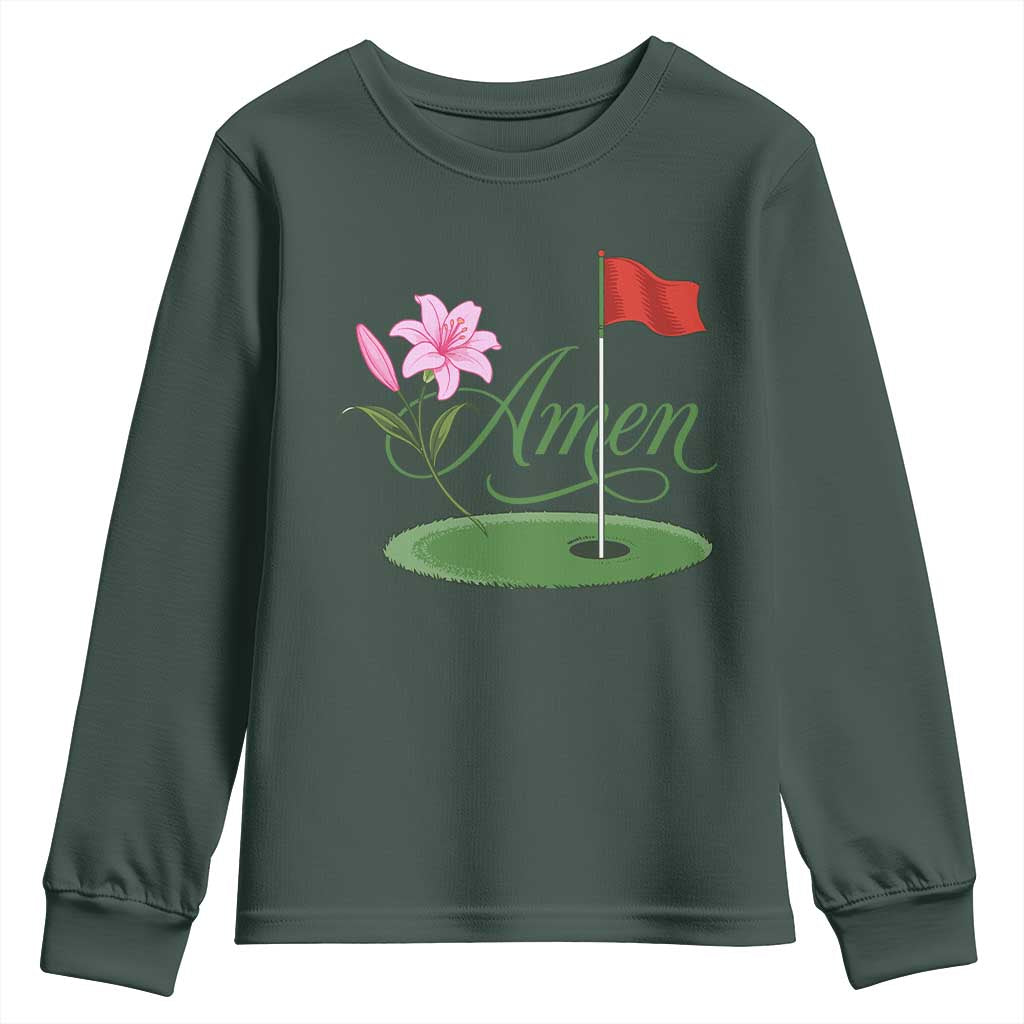 Amen Funny Golf Youth Sweatshirt Azalea Floral Augusta Georgia for Golfers TS11 Dark Forest Green Print Your Wear