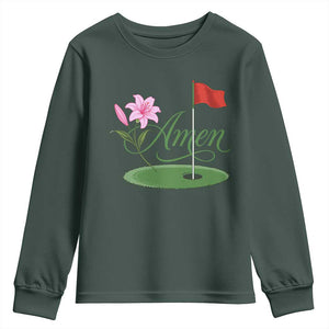 Amen Funny Golf Youth Sweatshirt Azalea Floral Augusta Georgia for Golfers TS11 Dark Forest Green Print Your Wear