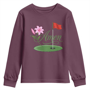 Amen Funny Golf Youth Sweatshirt Azalea Floral Augusta Georgia for Golfers TS11 Maroon Print Your Wear
