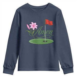 Amen Funny Golf Youth Sweatshirt Azalea Floral Augusta Georgia for Golfers TS11 Navy Print Your Wear