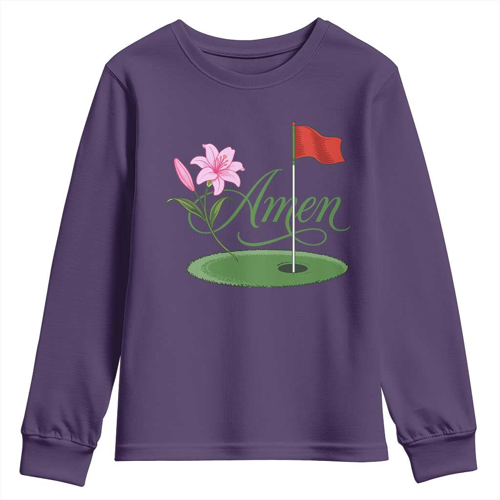 Amen Funny Golf Youth Sweatshirt Azalea Floral Augusta Georgia for Golfers TS11 Purple Print Your Wear