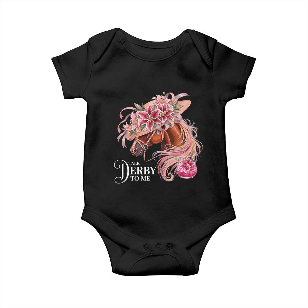 Talk Derby To Me Baby Onesie Funny Horse Racing Derby Day Stargazer Lilies TS11 Black Print Your Wear