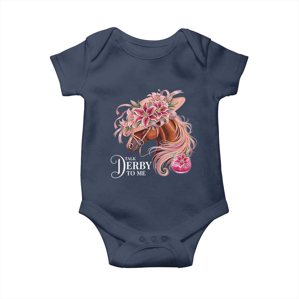 Talk Derby To Me Baby Onesie Funny Horse Racing Derby Day Stargazer Lilies TS11 Navy Print Your Wear