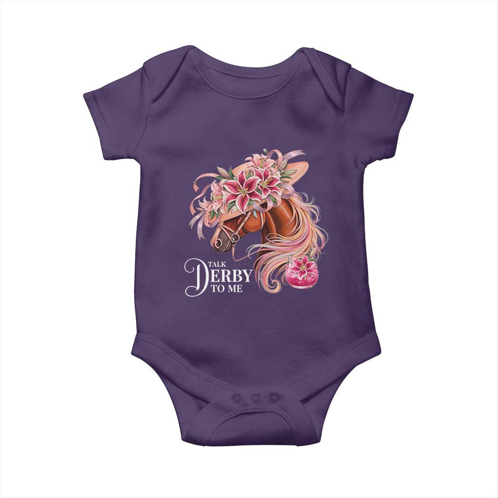 Talk Derby To Me Baby Onesie Funny Horse Racing Derby Day Stargazer Lilies TS11 Purple Print Your Wear