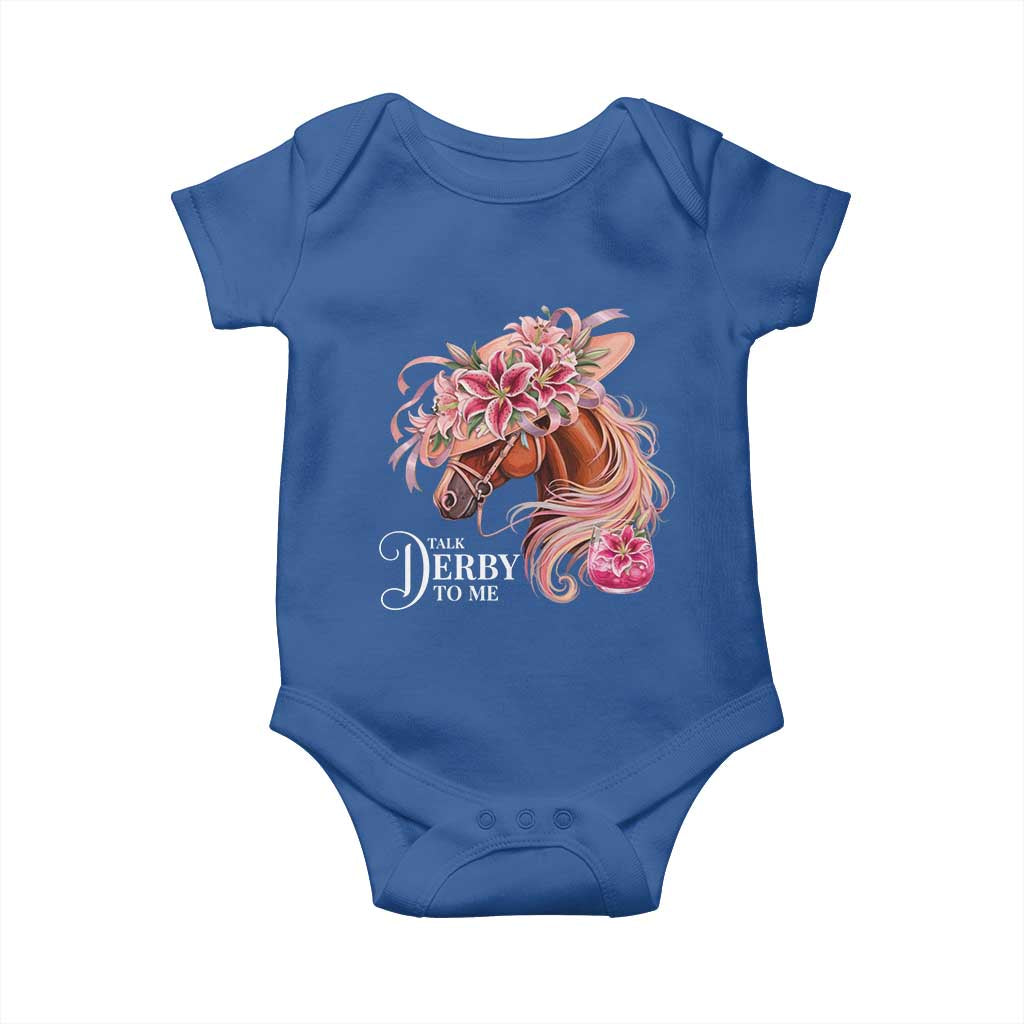 Talk Derby To Me Baby Onesie Funny Horse Racing Derby Day Stargazer Lilies TS11 Royal Blue Print Your Wear