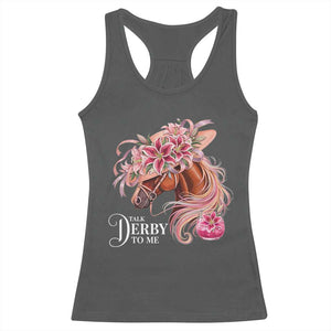 Talk Derby To Me Racerback Tank Top Funny Horse Racing Derby Day Stargazer Lilies TS11 Dark Heather Print Your Wear