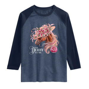 Talk Derby To Me Raglan Shirt Funny Horse Racing Derby Day Stargazer Lilies TS11 Heather Denim Navy Print Your Wear