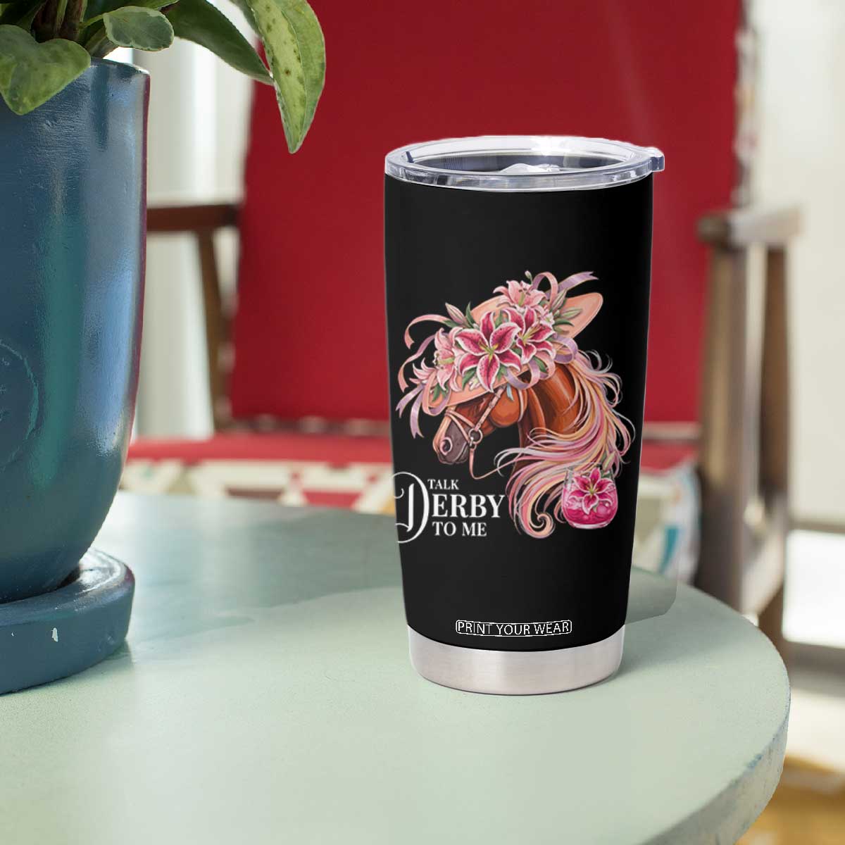 Talk Derby To Me Tumbler Cup Funny Horse Racing Derby Day Stargazer Lilies TS11 Print Your Wear