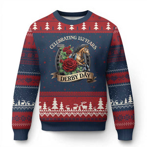 Celebrating 152 Years Derby Day Ugly Christmas Sweater Vintage Horse Racing Roses TS11 Navy Red Print Your Wear