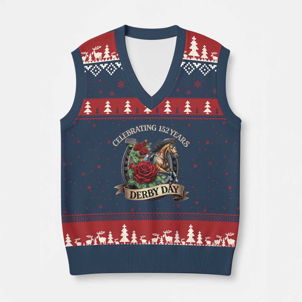 Celebrating 152 Years Derby Day V-Neck Knit Sweater Vest Vintage Horse Racing Roses TS11 Navy Red Print Your Wear